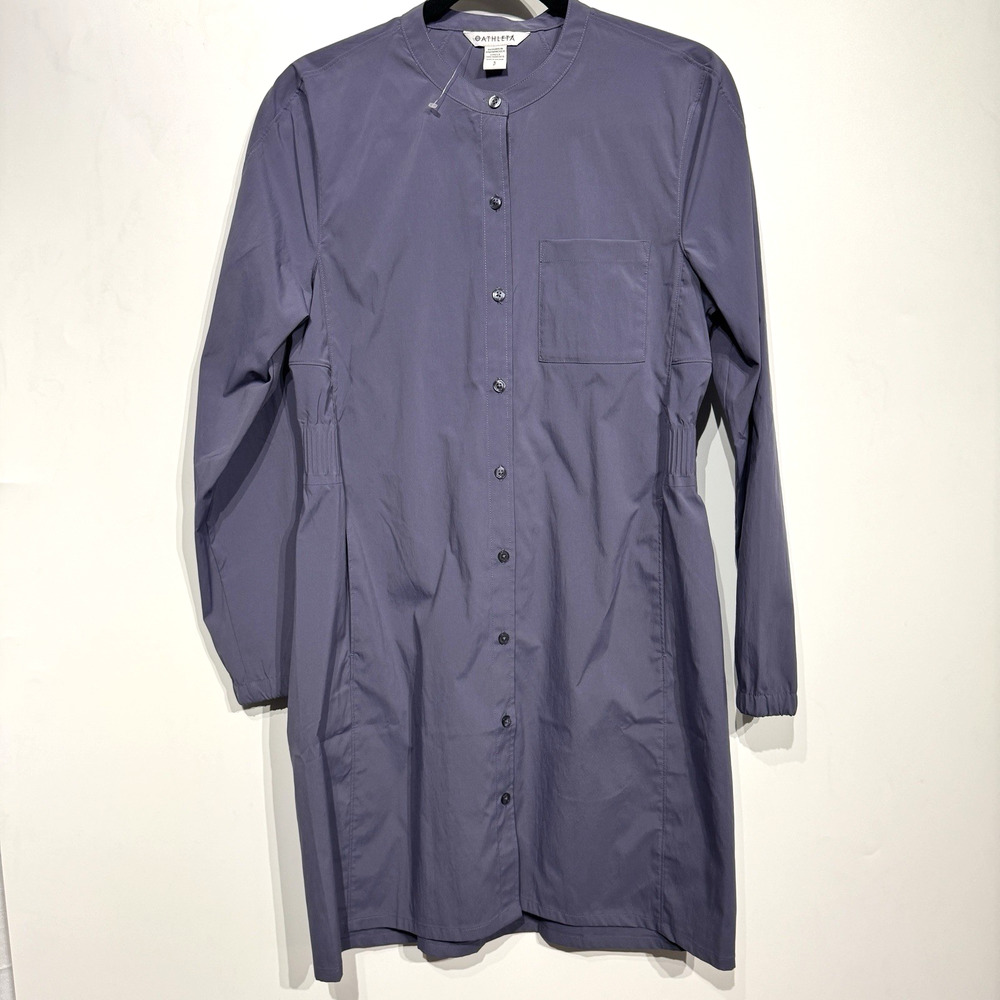 Athleta Button Front Performance Dress Sz S Purple Long Sleeve Travel Outdoors